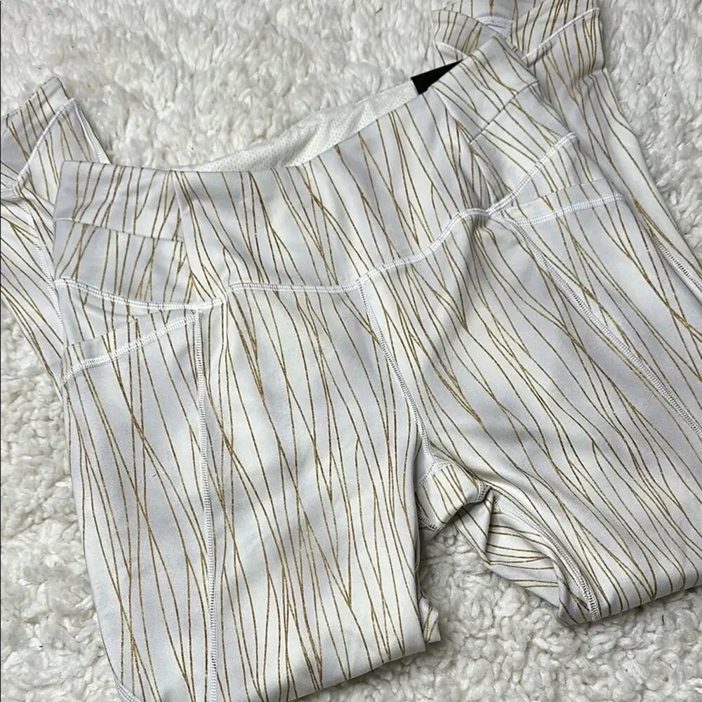 CALIA by Carrie Underwood White and Gold Leggings Warm Collection Pockets Ankle